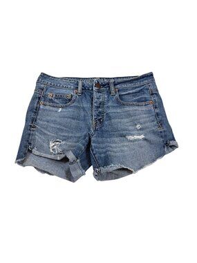 American Eagle Womens Distressed Denim Shorts Size 4 Mid-Rise Button Fly (NN516)